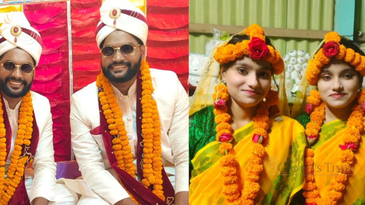 টাঙ্গাইলে যমজ ভাইয়ের সঙ্গে বিয়ের পিঁড়িতে যমজ বোন