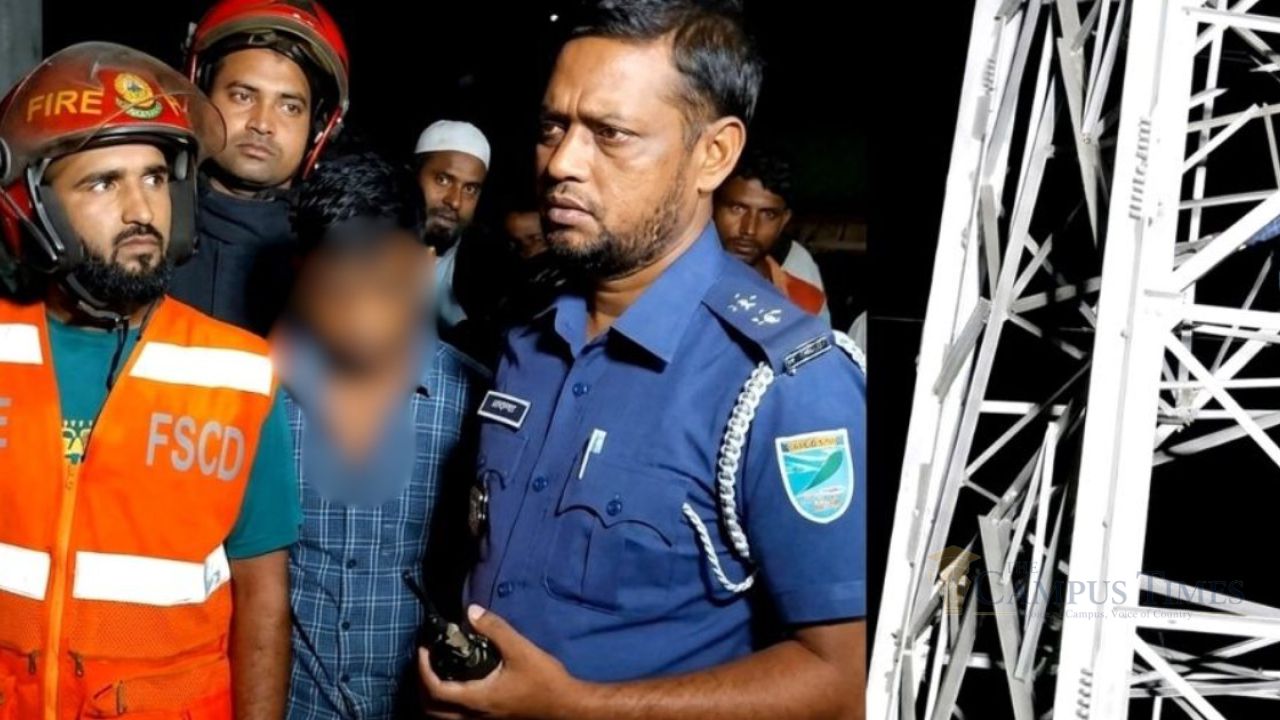 স্ত্রীর সঙ্গে রাগ করে ১০ তলার সমান উঁচু বৈদ্যুতিক টাওয়ারের চূড়ায় যুবক